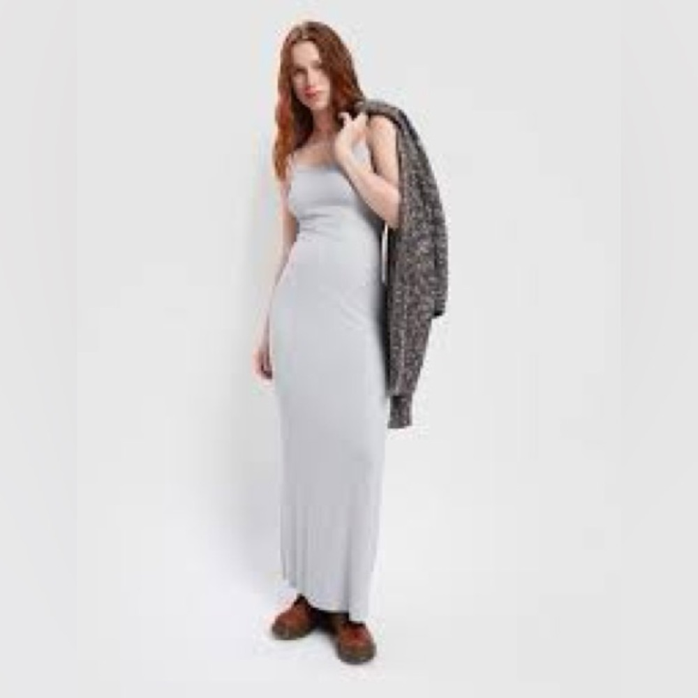 NWT AERIE No Party Needed ribbed knit Maxi Dress - grey size L